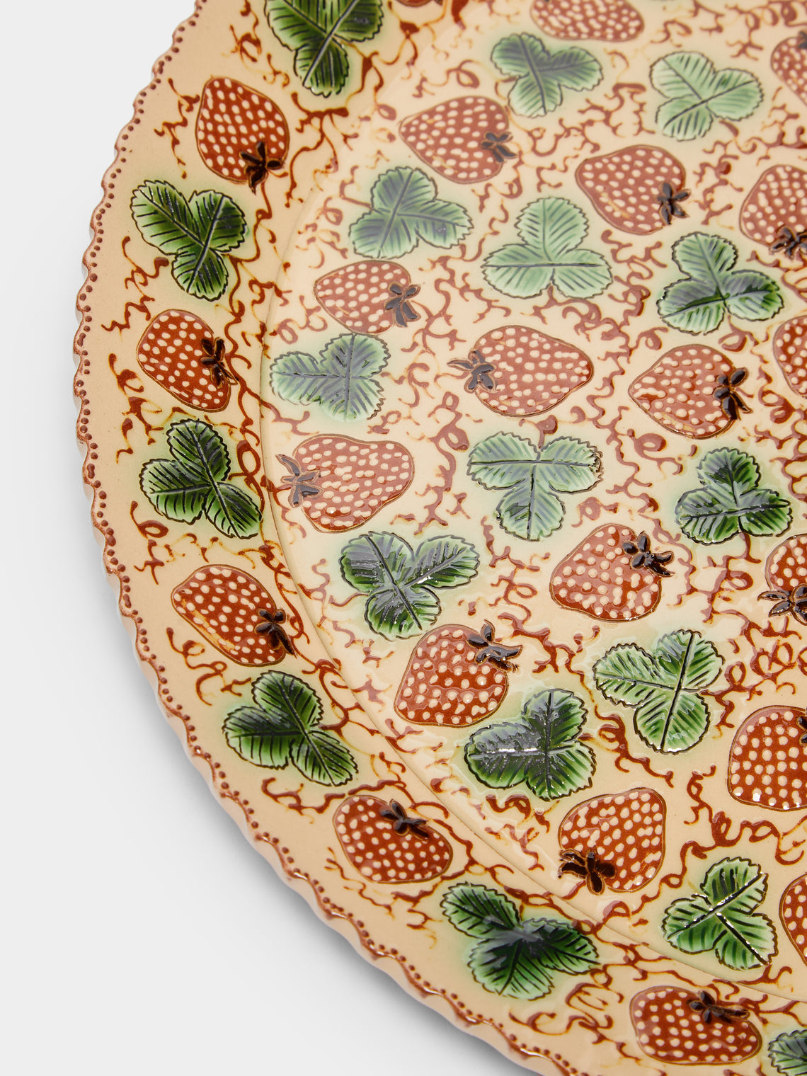 Poterie d’Évires - Strawberries Hand-Painted Ceramic Serving Plate -  - ABASK