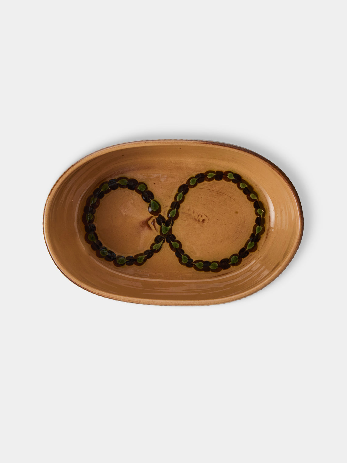 Poterie d’Évires - Flowers Hand-Painted Ceramic Mini Oval Dish - Dark Brown - ABASK