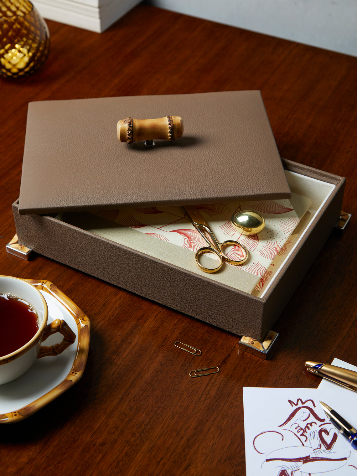 Lorenzi Milano - Bamboo and Leather Rectangular Box -  - ABASK