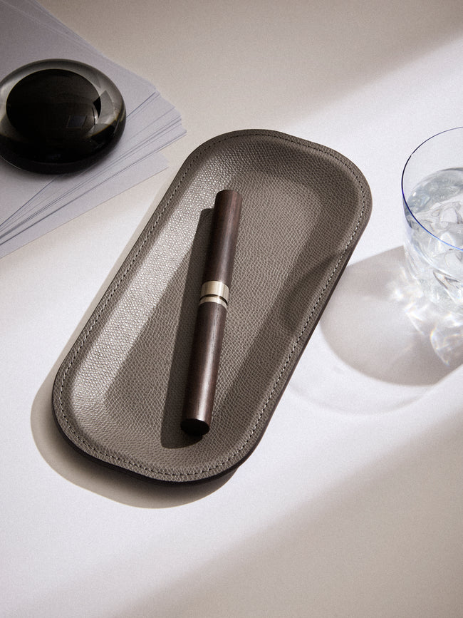 Pinetti - Victor Leather Trinket Tray (9.5in/24cm) - Dark Gray - ABASK