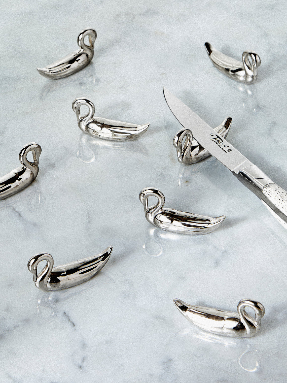 Antique and Vintage - Mid Century Silver Plated Swan Knife Rests (Set of 8) - Silver - ABASK