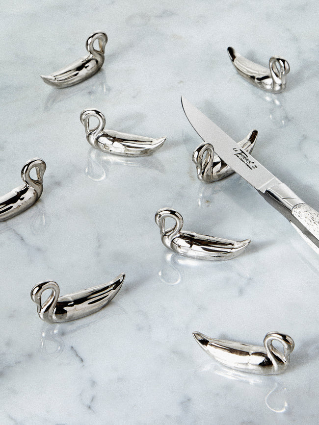 Antique and Vintage - Mid Century Silver Plated Swan Knife Rests (Set of 8) - Silver - ABASK