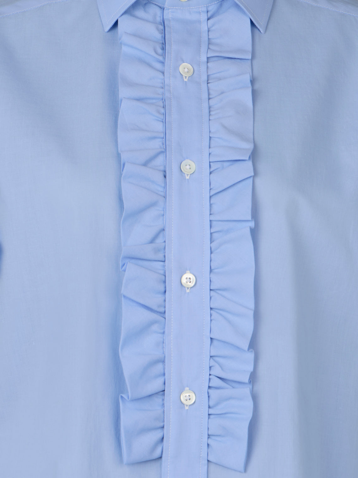 Sebline - Ruffle Cotton Shirt | Size: S - Light Blue - ABASK