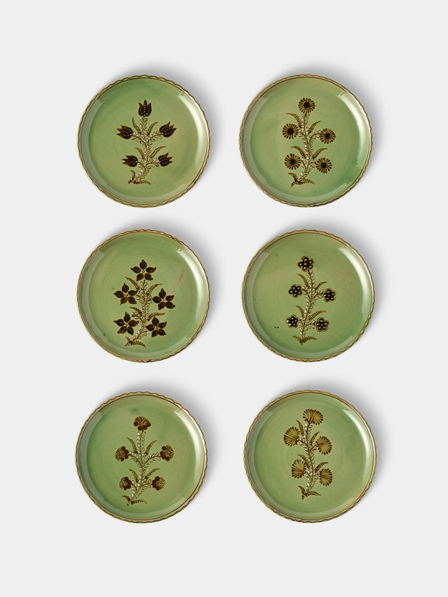 Poterie d’Évires - Flowers Hand-Painted Ceramic Plates – 9.5in/24cm (Set of 6) - Green - ABASK - 