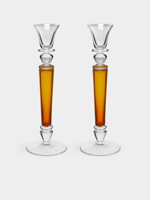 Theresienthal - Memphis Hand-Blown Crystal Candlestick (Set of 2) - Amber - ABASK