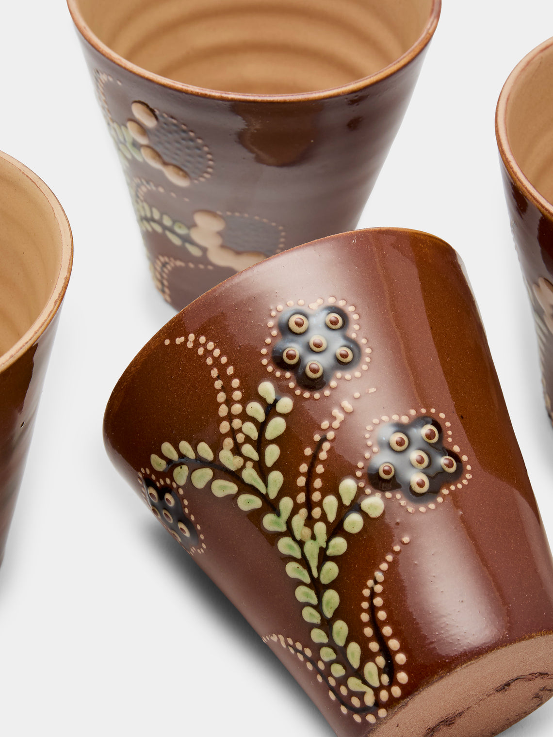 Poterie d’Évires - Flowers Hand-Painted Ceramic Coffee Cups (Set of 6) - Light brown - ABASK