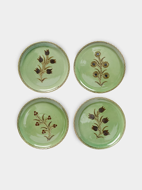 Poterie d’Évires - Flowers Hand-Painted Ceramic Dinner Plates (Set of 4) -  - ABASK - 