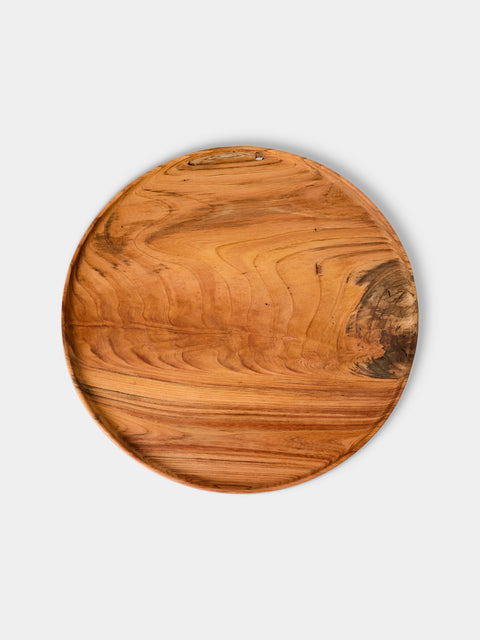 Iida Woodturning - Hand-Turned Zelkova Oil-Finish Tray (16.5in/42.5cm) - Brown - ABASK