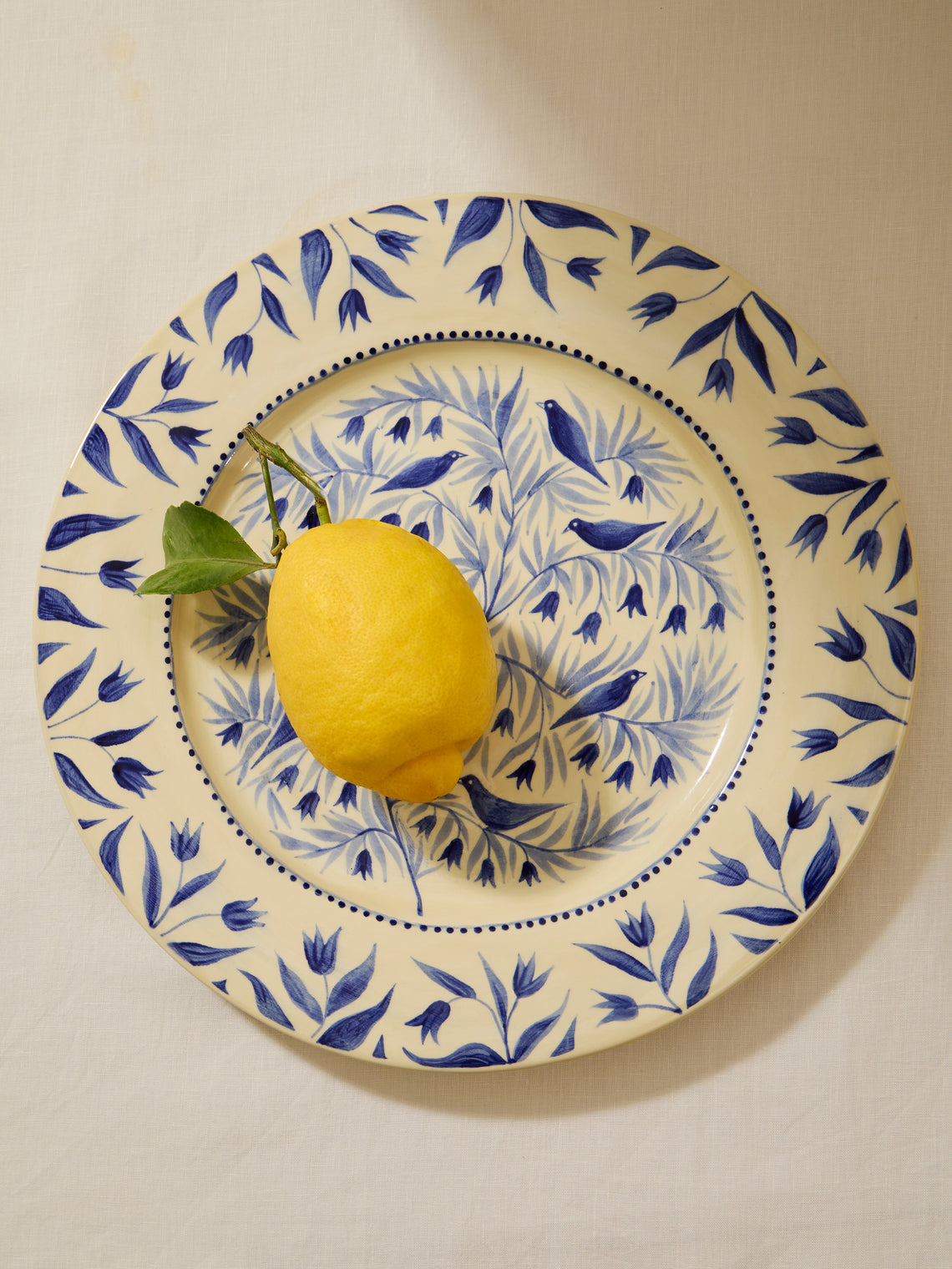 Rosanna Corfe - Birds and Bluebells Hand-Painted Ceramic Round Platter - Cream - ABASK
