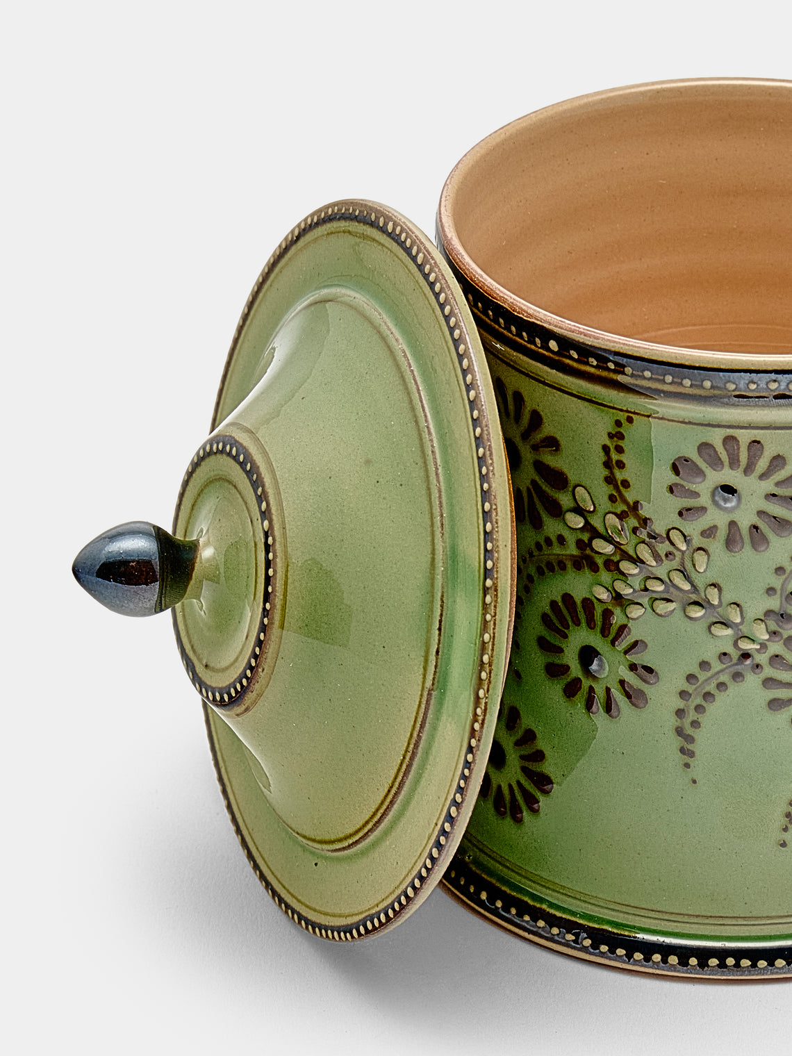 Poterie d’Évires - Flowers Hand-Painted Ceramic Small Lidded Jar - Green - ABASK