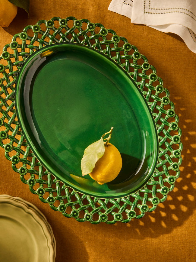 Maison Pichon Uzès - Meleia Hand-Glazed Ceramic Braided Platter - Green - ABASK