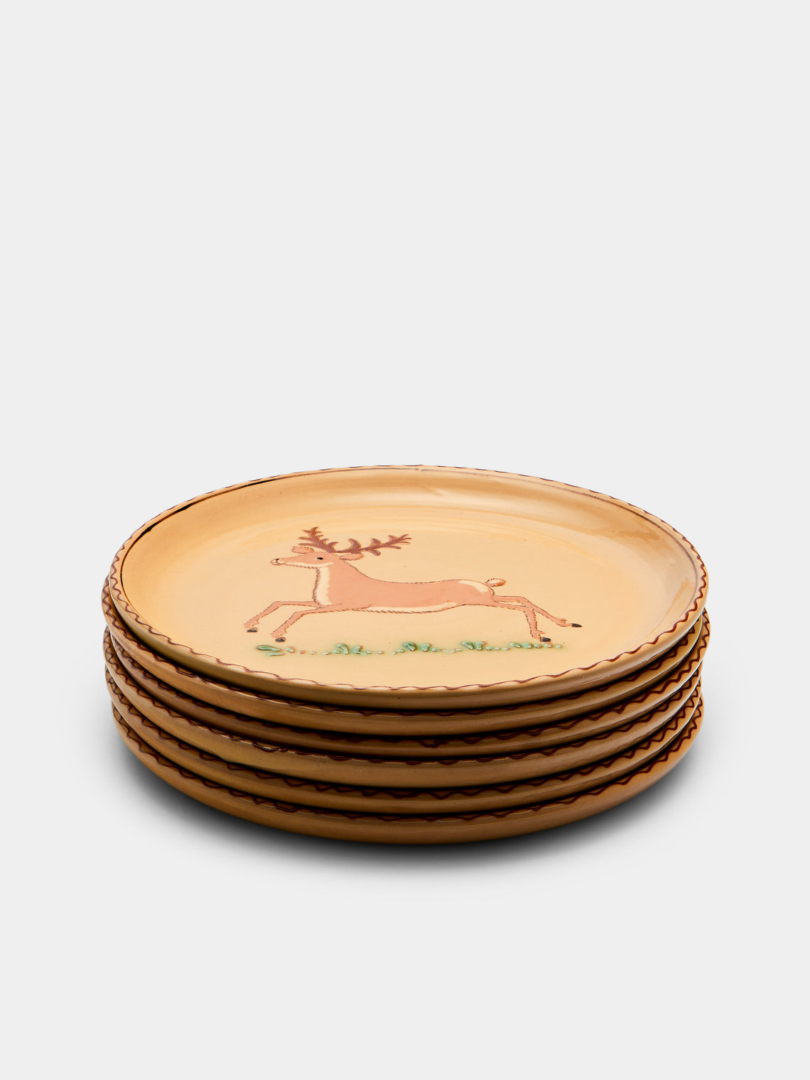 Poterie d’Évires - Animals Hand-Painted Ceramic Dinner Plates (Set of 6) - Cream - ABASK