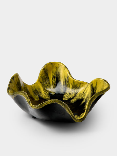 Antique and Vintage - 1950s Reactive-Glaze Ceramic Bowl - Yellow - ABASK - 