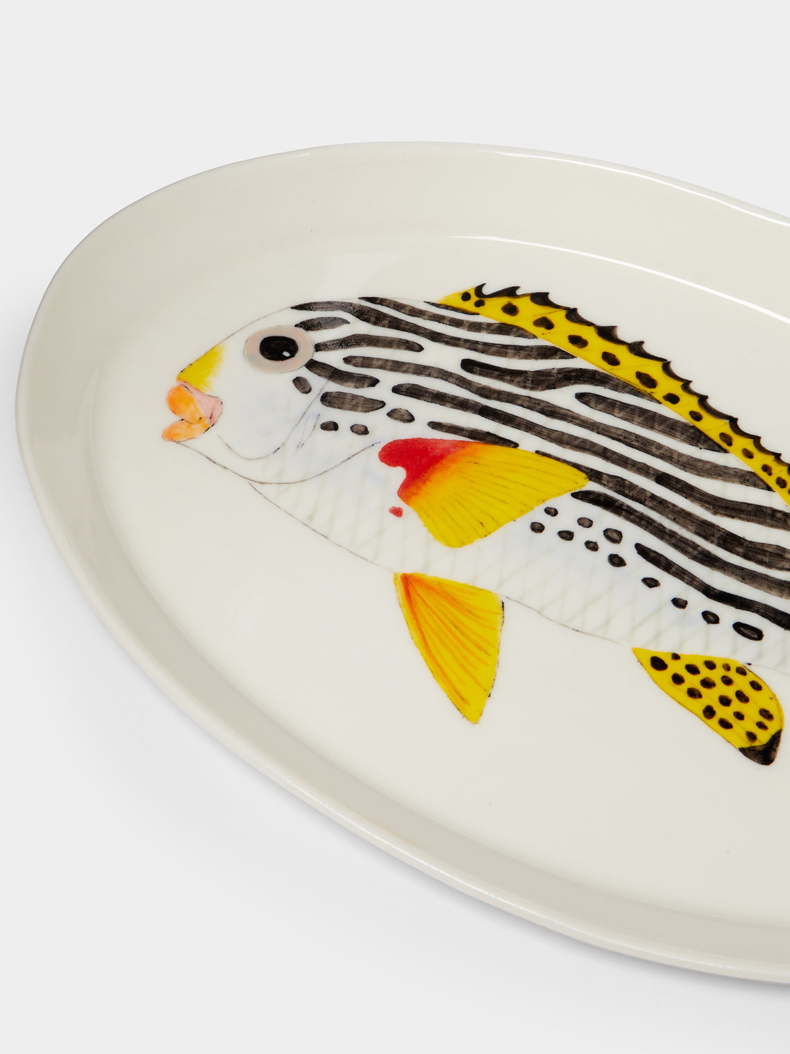 Casa Adams - Diagonal-Banded Sweetlips Hand-Painted Porcelain Serving Platter -  - ABASK