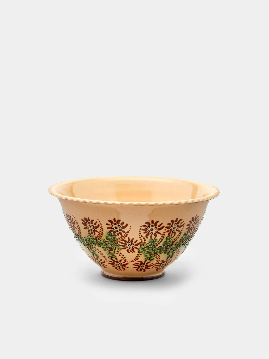 Poterie d’Évires - Flowers Hand-Painted Ceramic Small Fluted Serving Bowl - Cream - ABASK - 