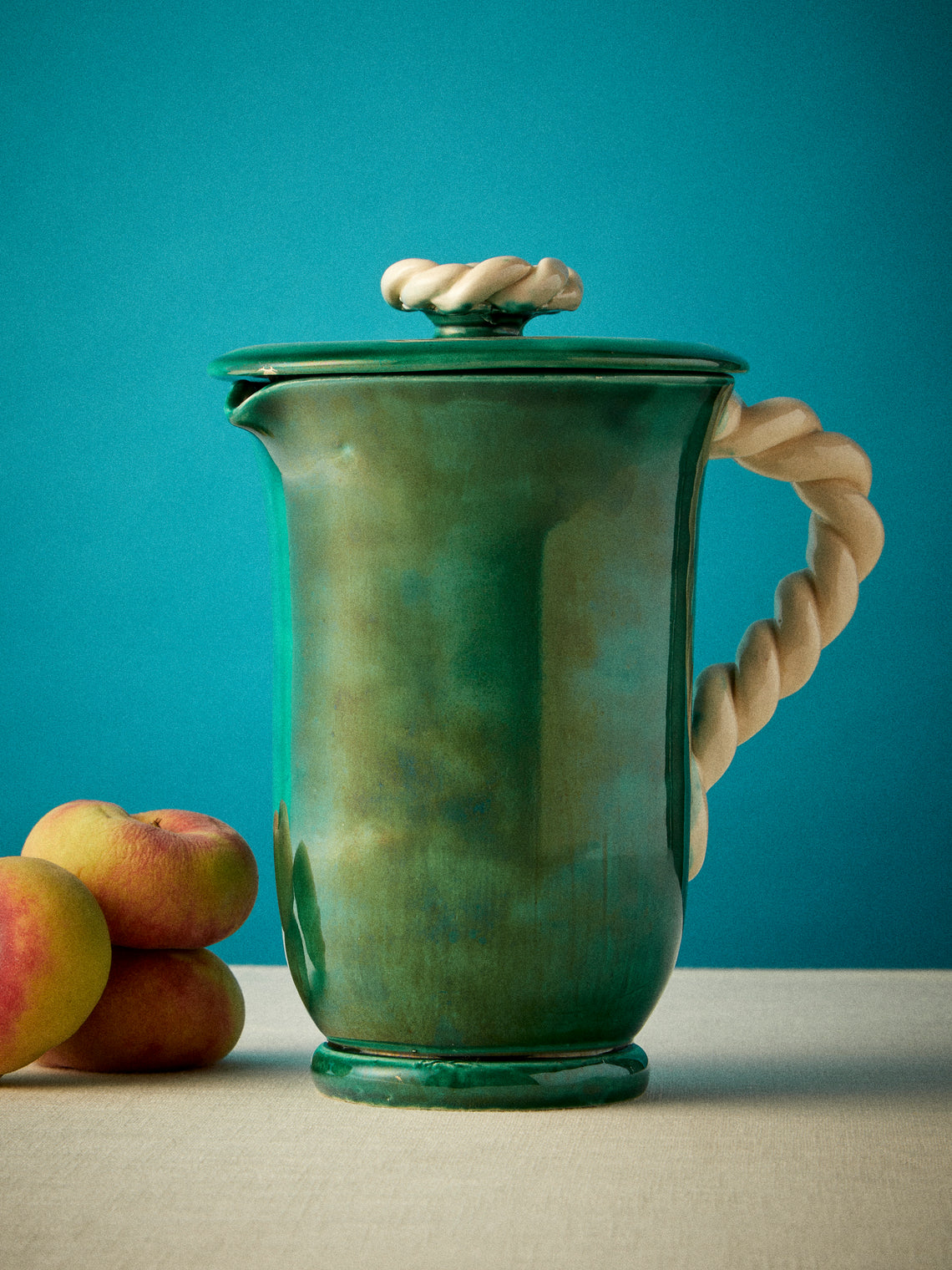 Antique and Vintage - 1950s VALLRUIS ROPE HANDLED JUG - Green - ABASK