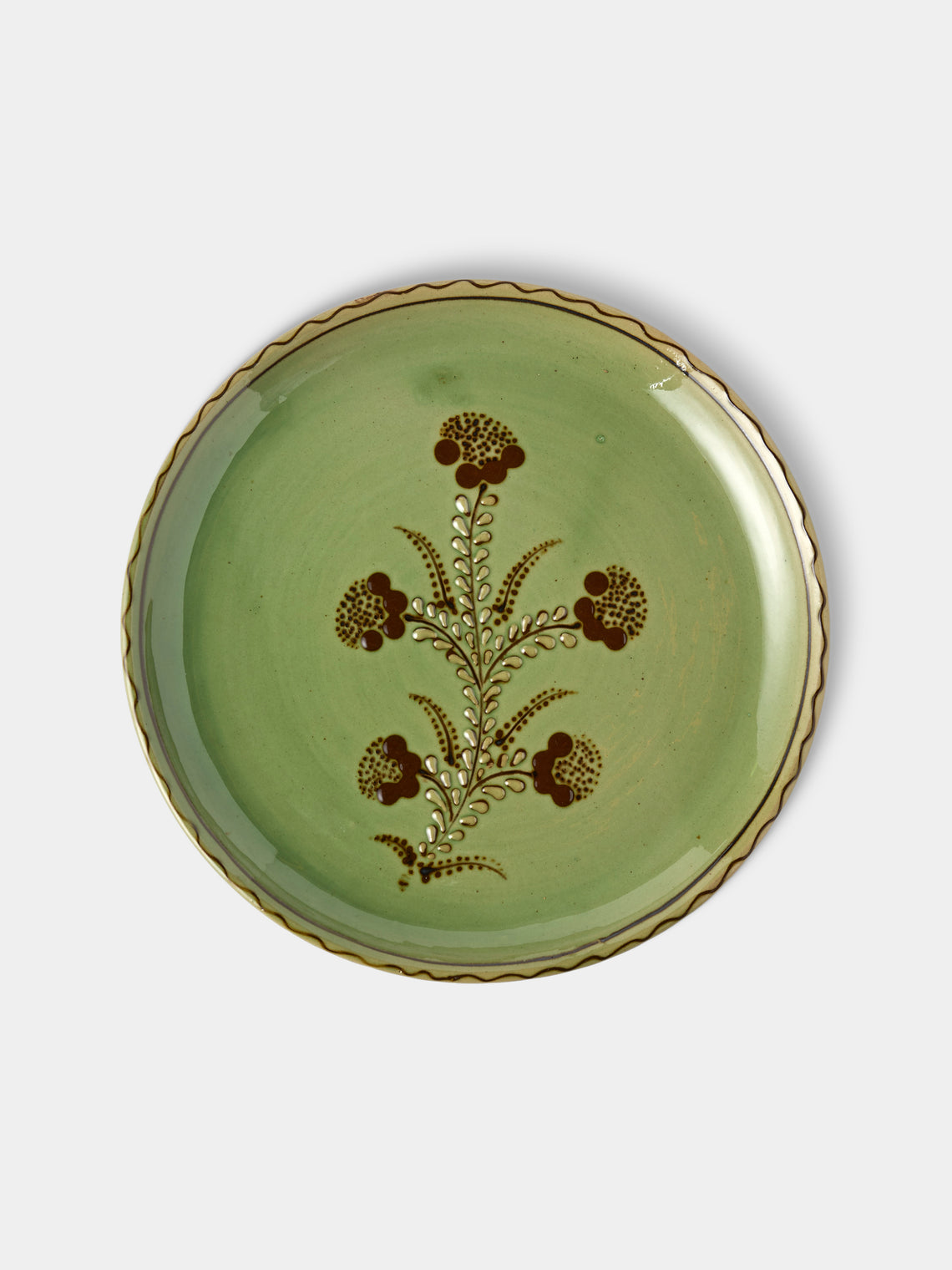 Poterie d’Évires - Flowers Hand-Painted Ceramic Plates – 9.5in/24cm (Set of 6) - Green - ABASK