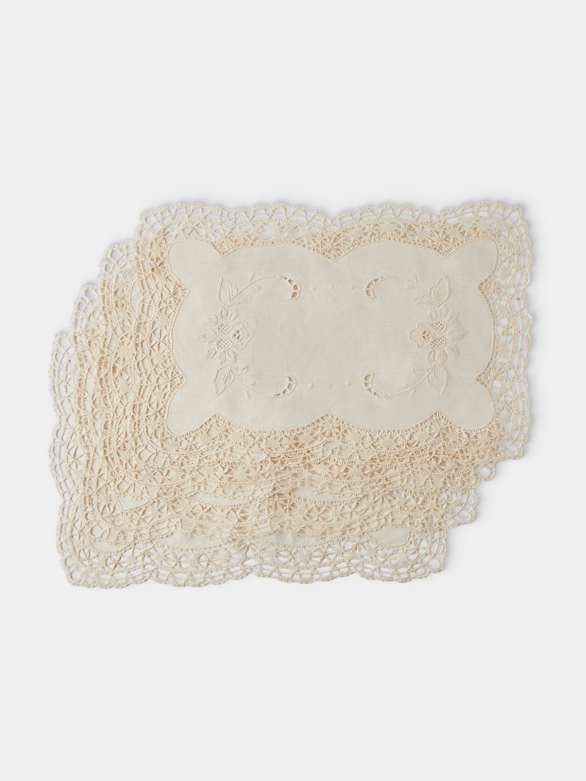 Rolane du Dreuih Creations - Lacework Linen Small Oblong Placemats (Set of 4) - Cream - ABASK