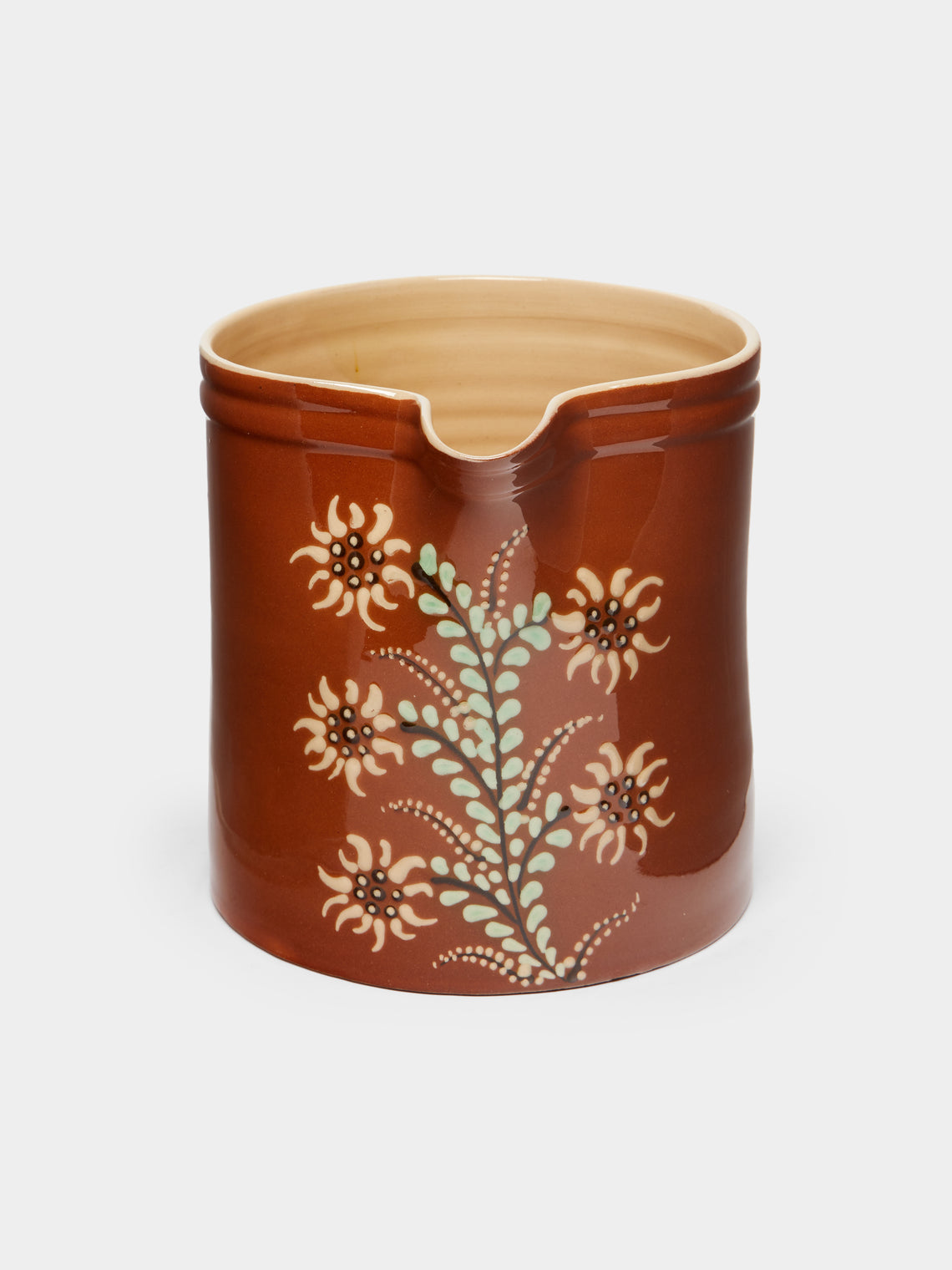 Poterie d’Évires - Flowers Hand-Painted Ceramic Straight-Edge Jug -  - ABASK