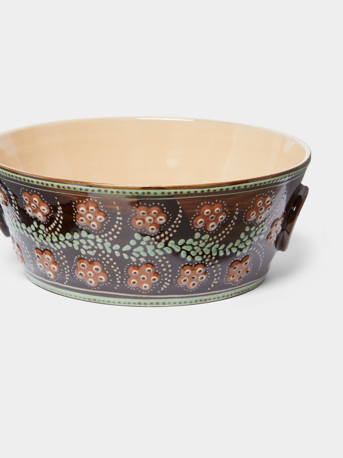 Poterie d’Évires - Flowers Hand-Painted Ceramic Handled Serving Bowl -  - ABASK