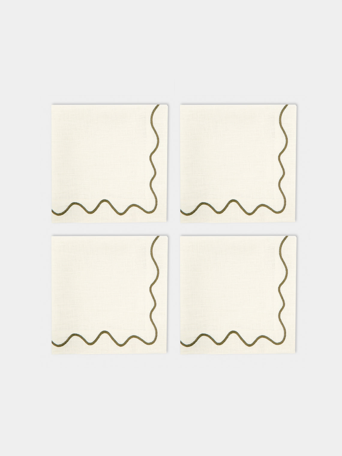 The Table Love - The Squiggle Hand-Embroidered Linen Napkins (Set of 4) - Ivory - ABASK