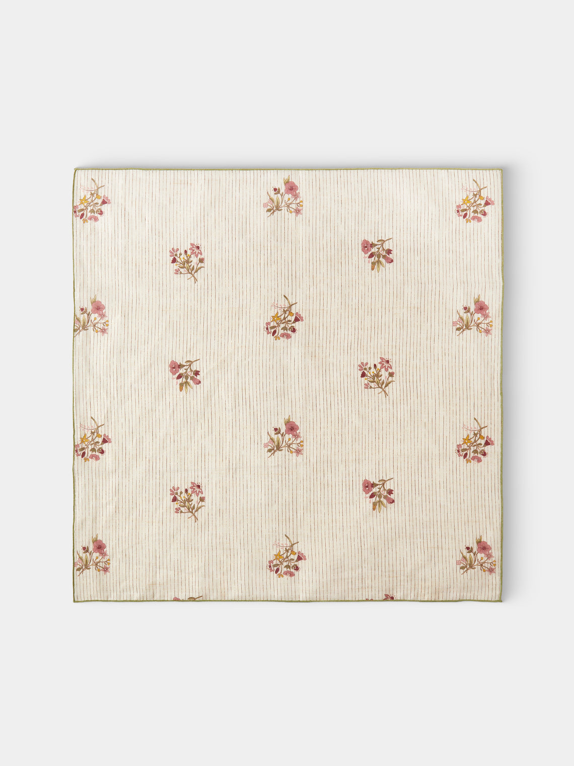 Volga Linen - Scarlet Flax & Field Posy Pinstripe Overlock-Stitch Napkins (Set of 6) - Cream - ABASK