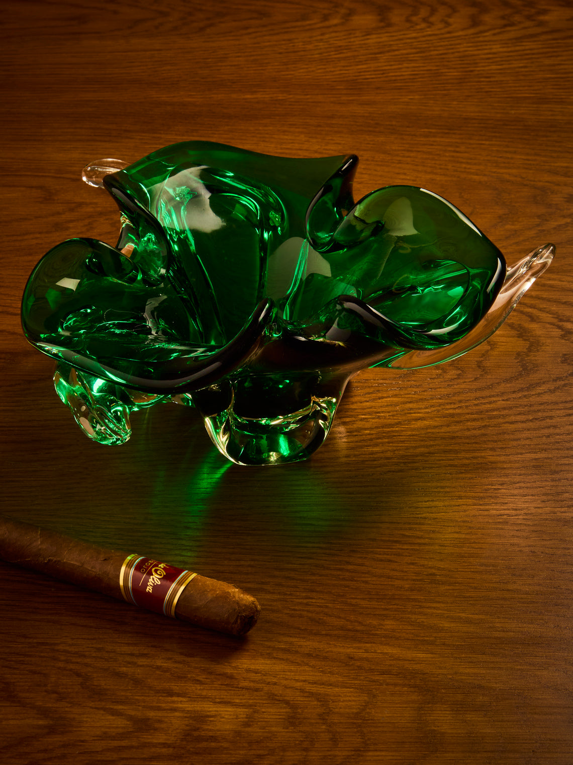 Antique and Vintage - Mid-Century Crystal Ashtray - Green - ABASK