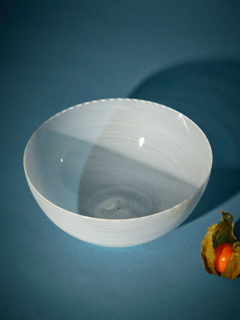 Antique and Vintage - 1960s Venini x Tapio Wirkkala Filigrana Murano Glass Bowl - White - ABASK