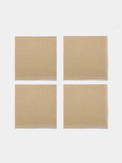 La Gallina Matta - D.Q Embroidered Linen Napkins (Set of 4) - Natural - ABASK - 