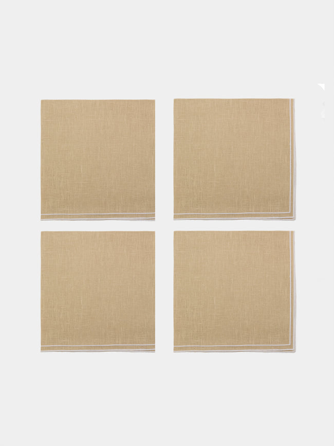 La Gallina Matta - D.Q Embroidered Linen Napkins (Set of 4) - Natural - ABASK - 