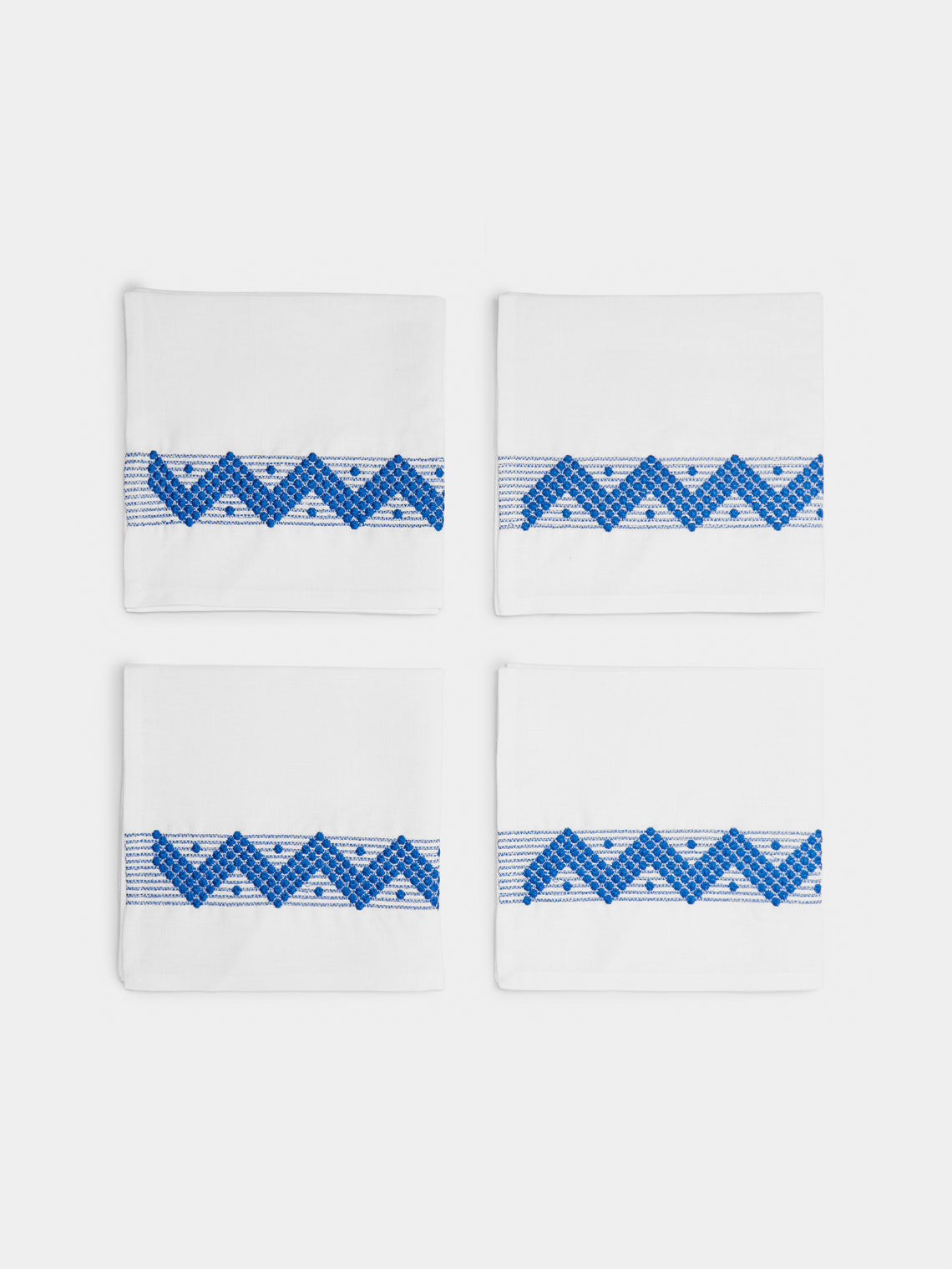The Table Love - Zigzag Hand-Embroidered Linen Napkins (Set of 4) - Blue - ABASK