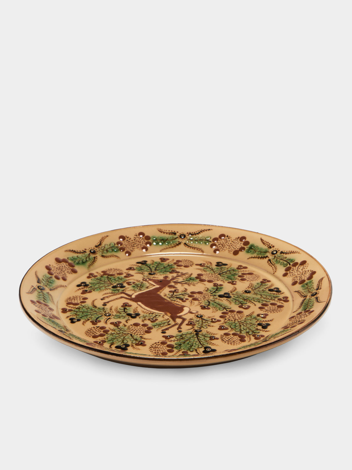Poterie d’Évires - Stags Hand-Painted Ceramic Round Platter - Cream - ABASK