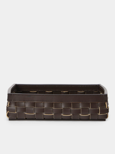 Riviere - Woven Leather Tray (10in/25cm) - Dark brown - ABASK - 