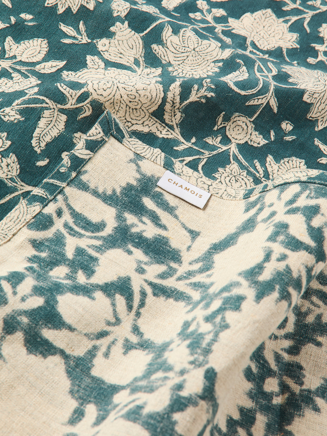 Chamois - Indian Rose Block-Printed Linen Napkins (Set of 4) - Blue - ABASK