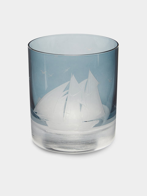 Artel - Golden Age of Yachting Hand-Engraved Crystal Double Old Fashioned Glass - Blue - ABASK - 