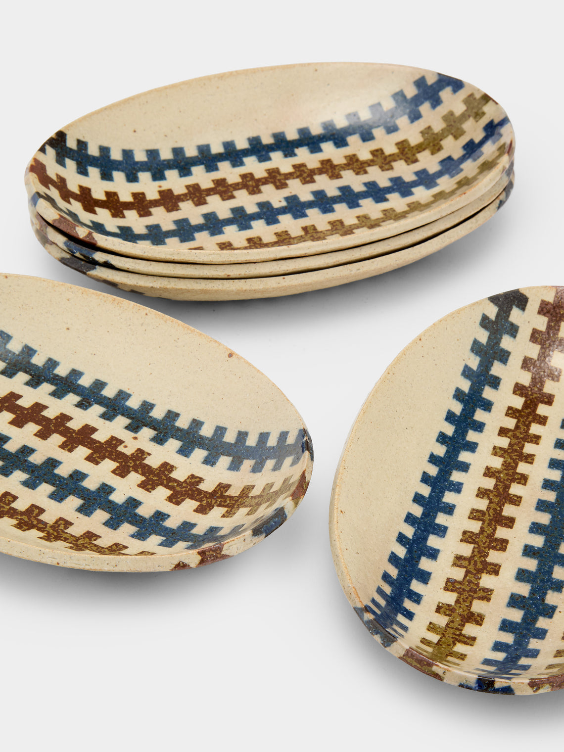 Makidani-gama - No. 1 Nerikomi Ceramic Medium Oval Bowls (Set of 5) - Multiple - ABASK
