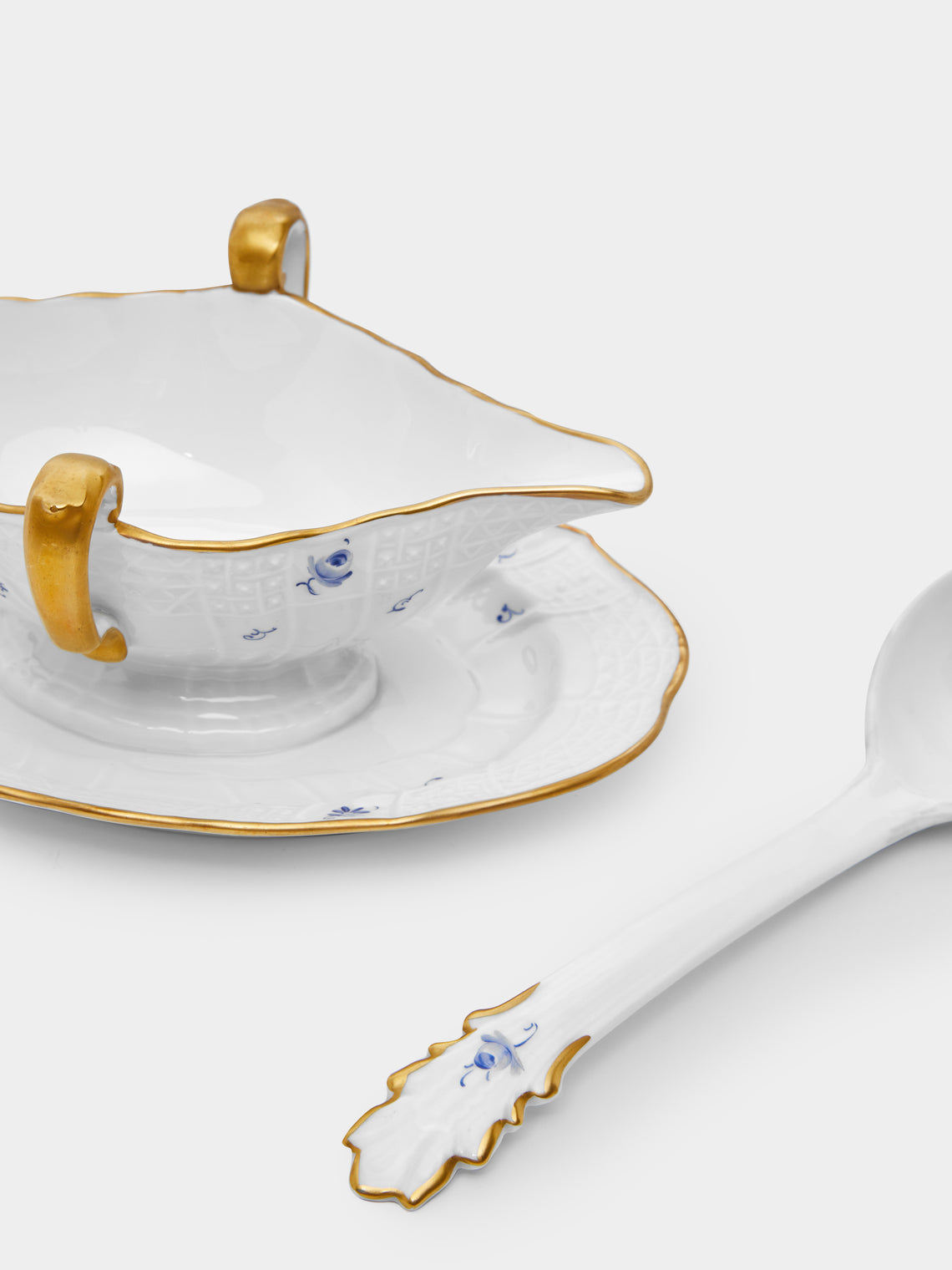 Antique and Vintage - 1960s Lorenz Hutschenreuther Hand-Painted Porcelain Sauce Boat with Spoon -  - ABASK