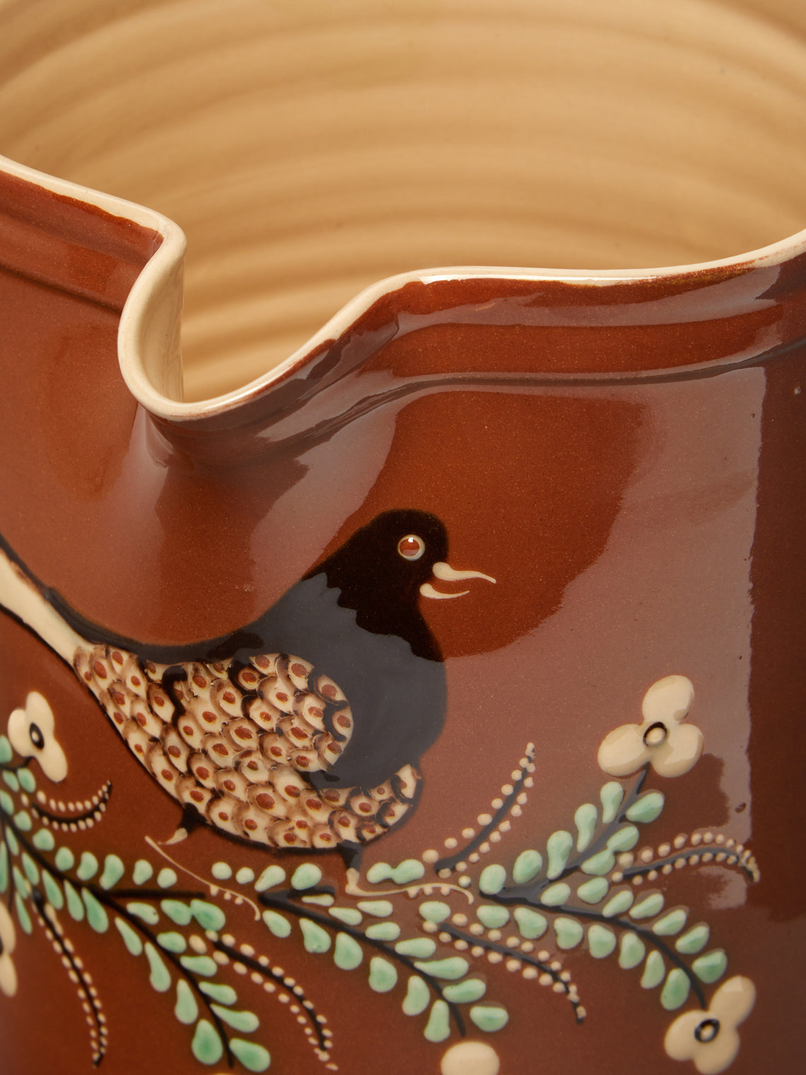 Poterie d’Évires - Birds Hand-Painted Ceramic Straight-Edge Jug -  - ABASK