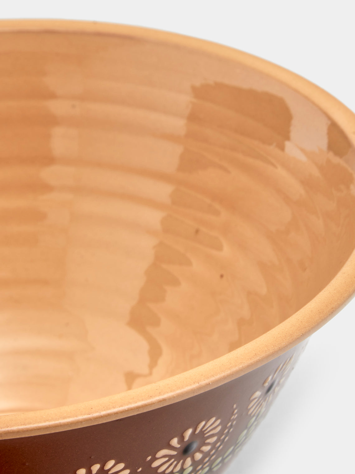 Poterie d’Évires - Flowers Hand-Painted Ceramic Large Serving Bowl - Light brown - ABASK