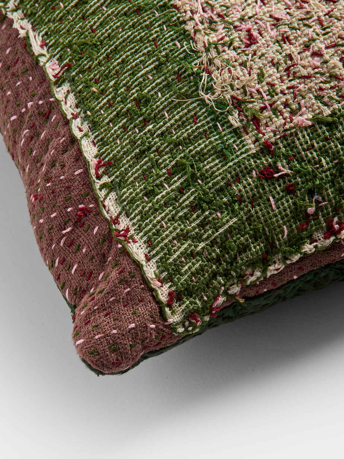By Walid - 19th-Century Needlepoint Wool and Cotton Patchwork Cushion  (19.5in/50cm) - Multiple - ABASK
