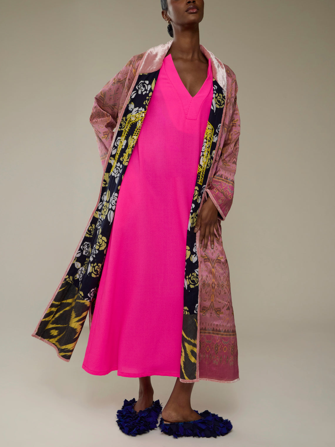 Nazzy Beglari - Hand-Painted Batik and Ikat Silk Reversible Robe | One Size -  - ABASK