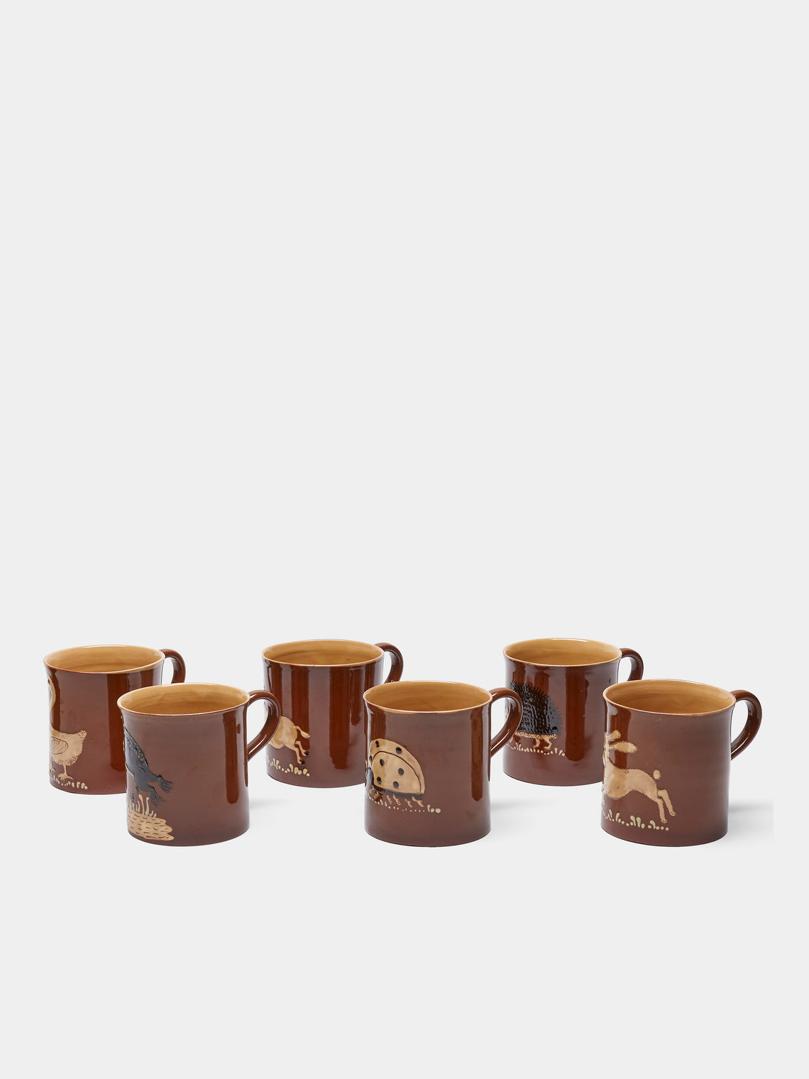 Poterie d’Évires - Animals Hand-Painted Ceramic Mugs (Set of 6) - Light brown - ABASK