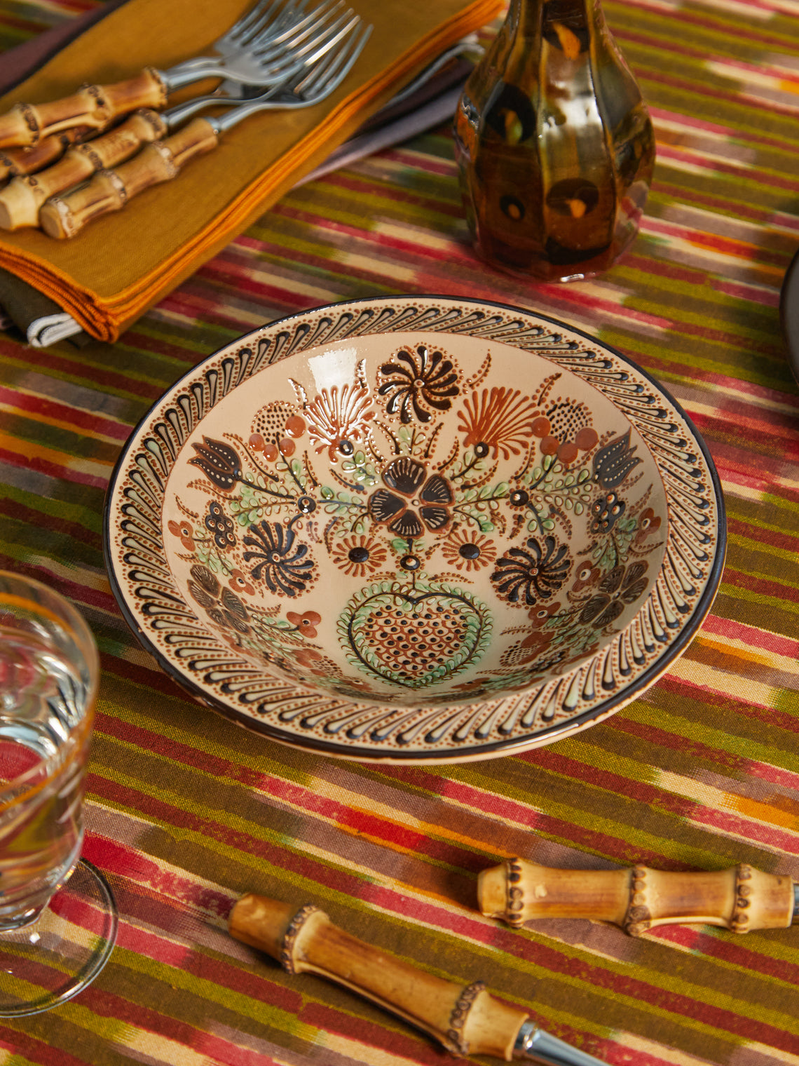 Poterie d’Évires - Flowers Hand-Painted Ceramic Large Serving Bowl -  - ABASK