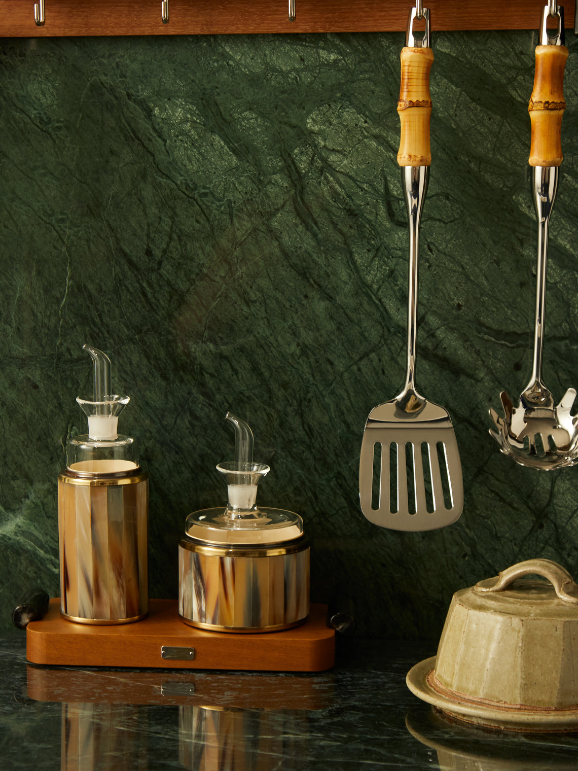 Lorenzi Milano - Zebu Horn and Iroko Pourers and Tray Set -  - ABASK
