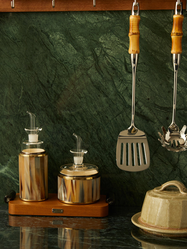 Lorenzi Milano - Zebu Horn and Iroko Pourers and Tray Set -  - ABASK