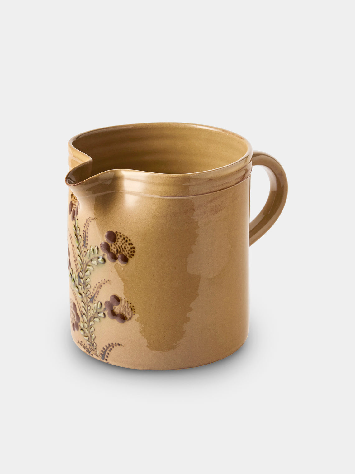 Poterie d’Évires - Flowers Hand-Painted Ceramic Straight-Edge Medium Jug - Cream - ABASK - 