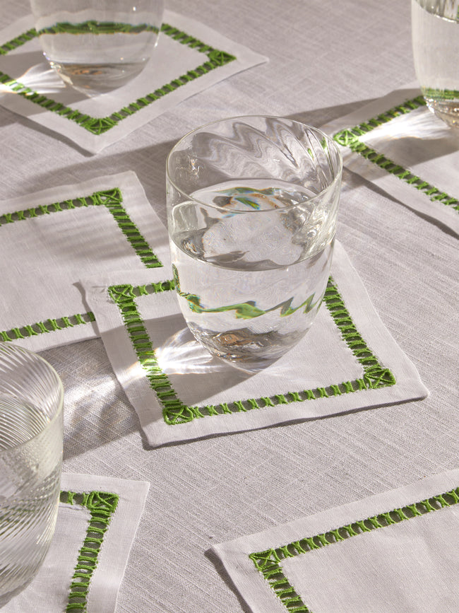 Los Encajeros - Tokyo Linen Coasters (Set of 6) - White - ABASK