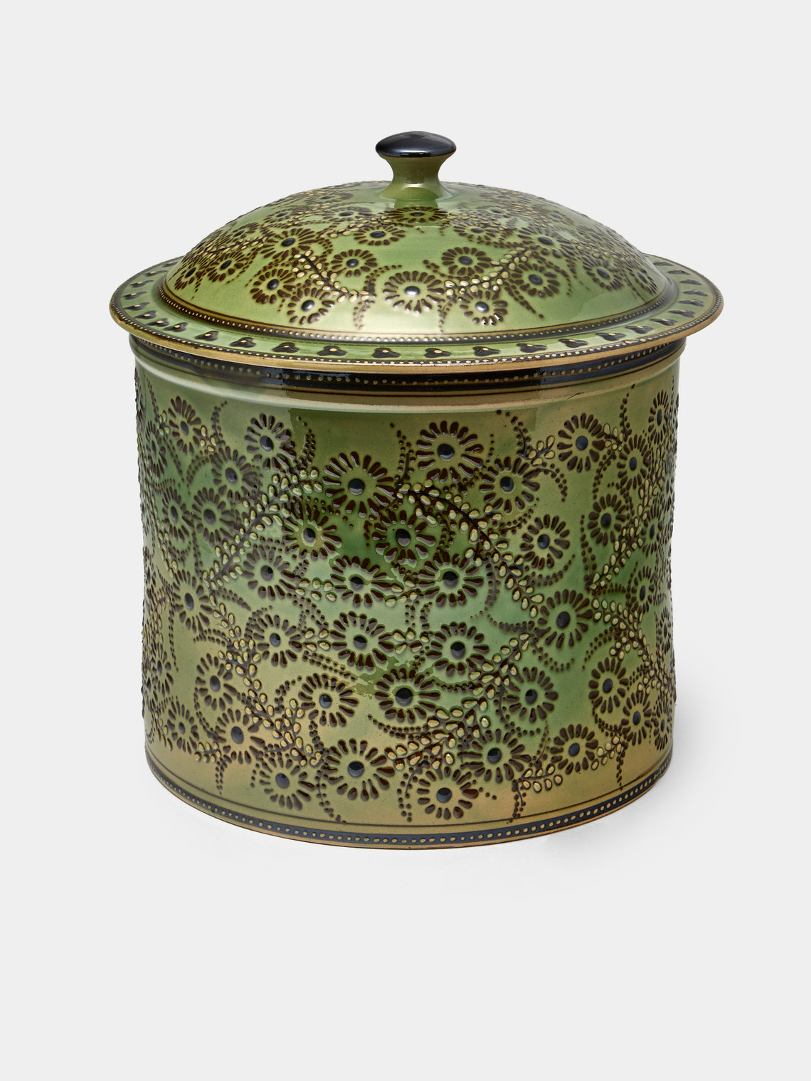 Poterie d’Évires - Flowers Hand-Painted Ceramic Extra Large Pot - Green - ABASK - 