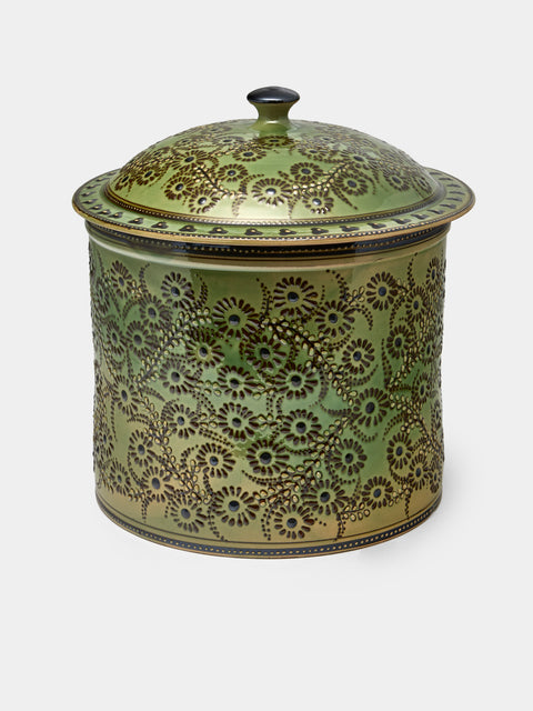 Poterie d’Évires - Flowers Hand-Painted Ceramic Extra Large Pot - Green - ABASK - 
