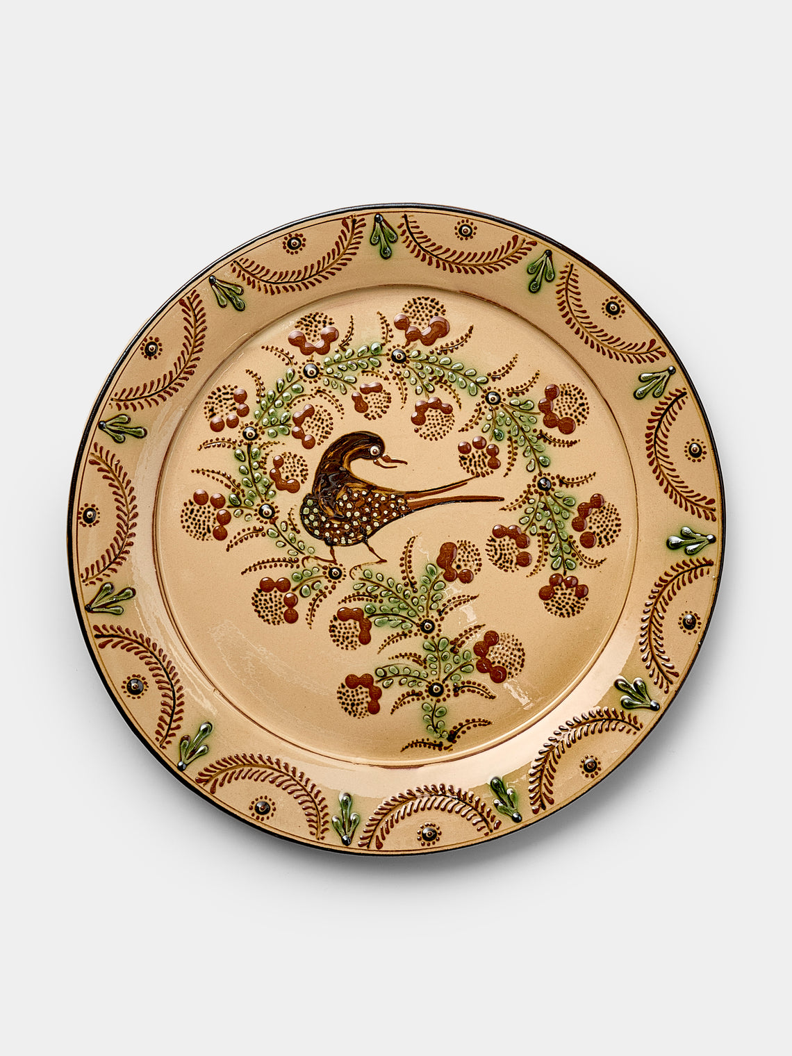 Poterie d’Évires - Birds Hand-Painted Ceramic Round Platter - Cream - ABASK - 